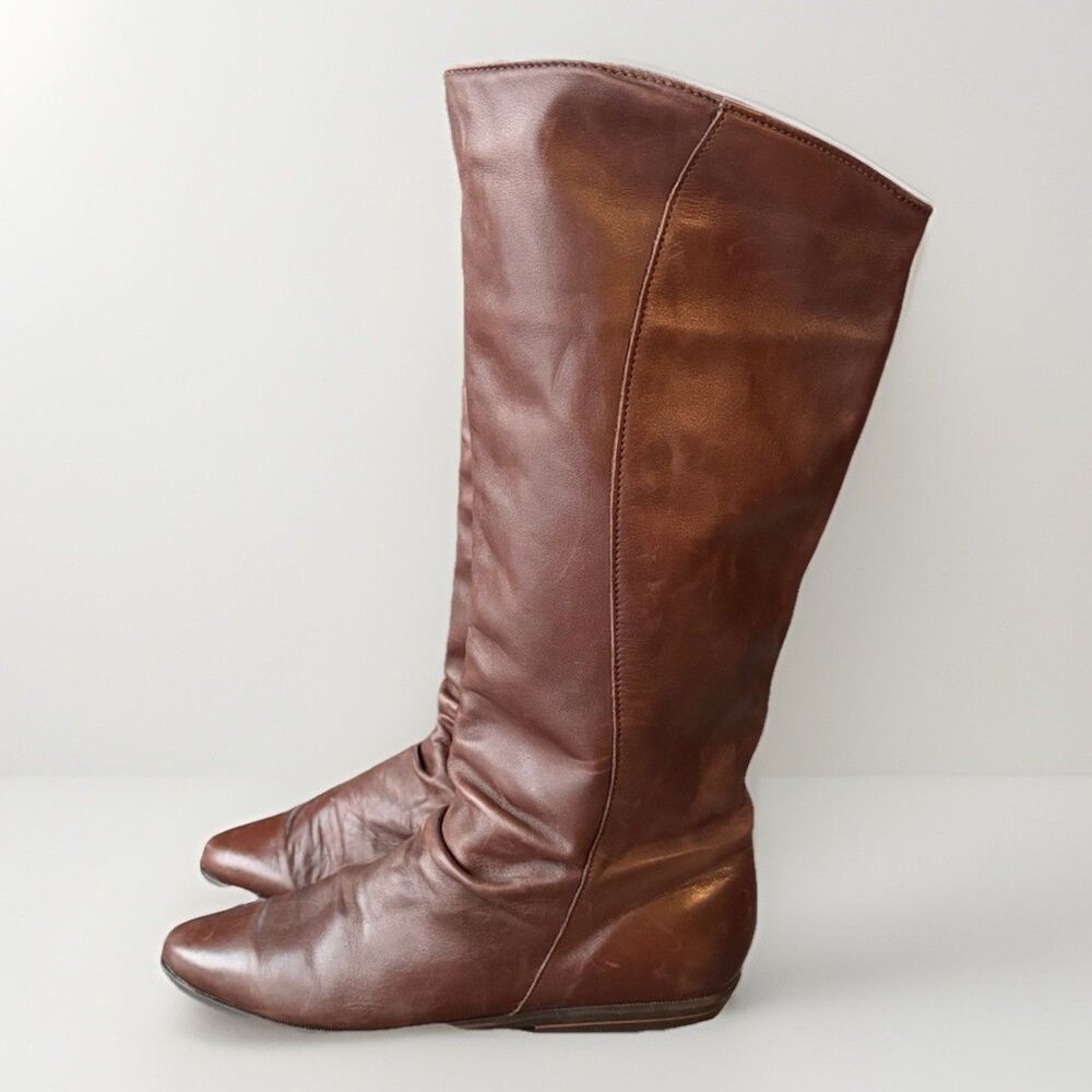 Santana Canada Brown Leather Slouch Boots Size 8.5 Flat